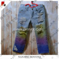 Summer blue long cotton dyed sequin pants